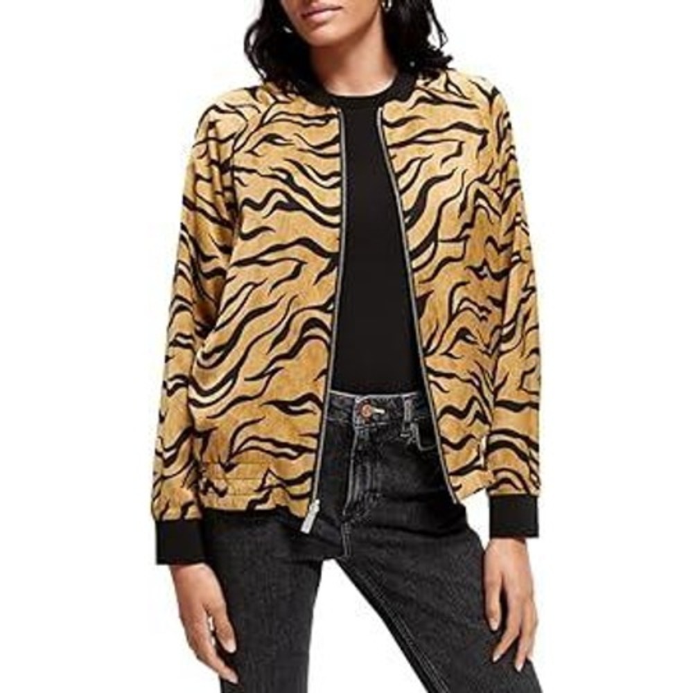Scotch Soda‎ Amsterdam Tiger Print Bomber Jacket Womens Floral Lining S MINT